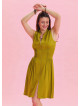 Olive Summer Dress with Stand Collar and Zipper Detail 4441